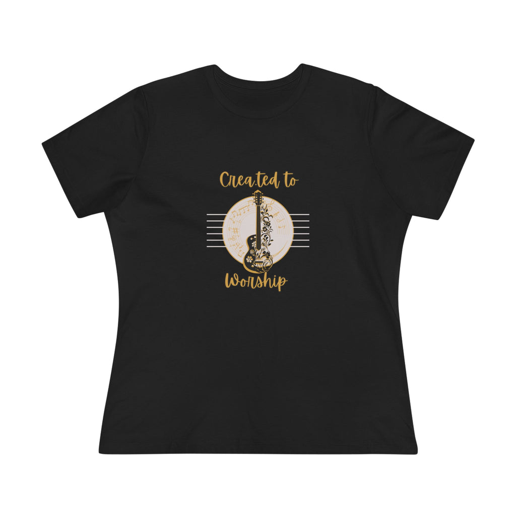 Women's Tee — "Created to Worship" Floral Guitar Christian Music Shirt