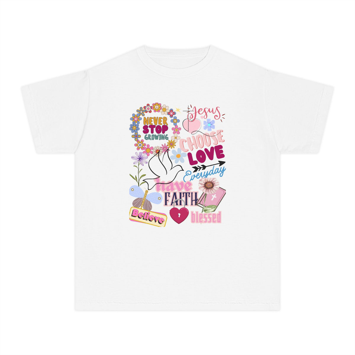 Youth Inspirational Faith Tee — 'Choose Love' Floral Christian Graphic