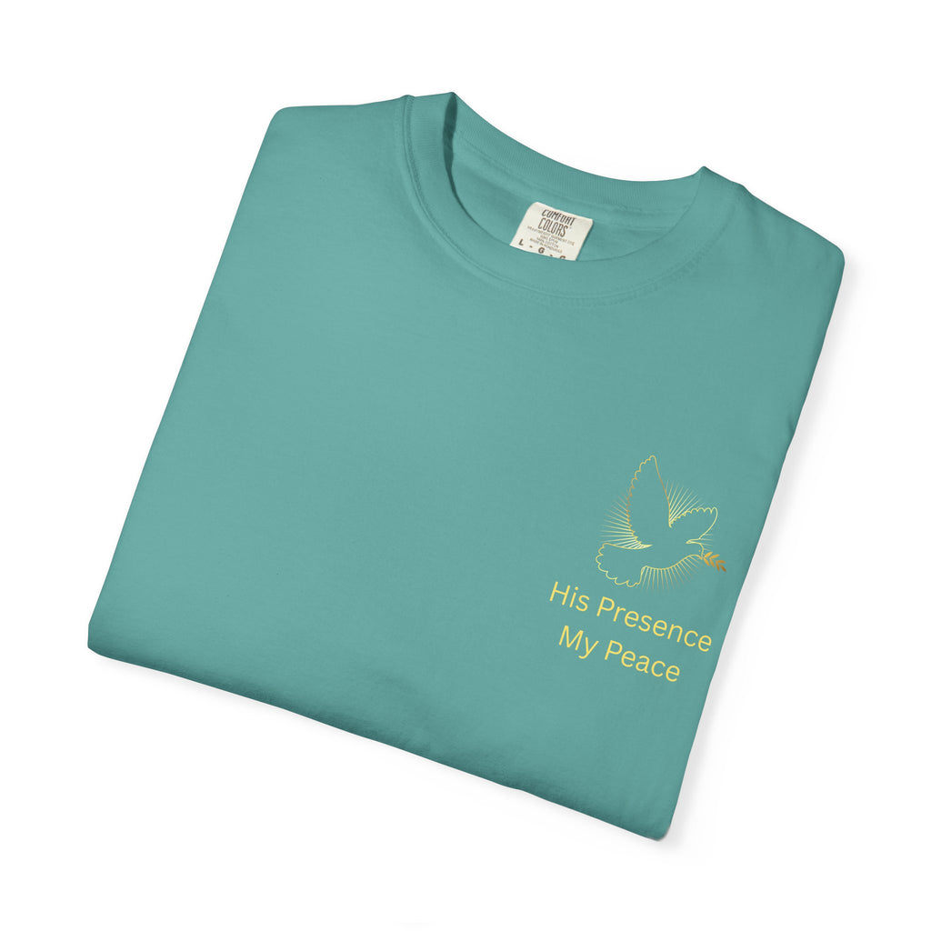 Christian Dove Cross T-Shirt — "His Presence My Peace" Garment-Dyed Tee