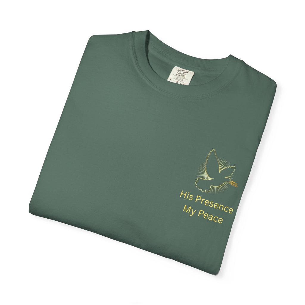 Christian Dove Cross T-Shirt — "His Presence My Peace" Garment-Dyed Tee