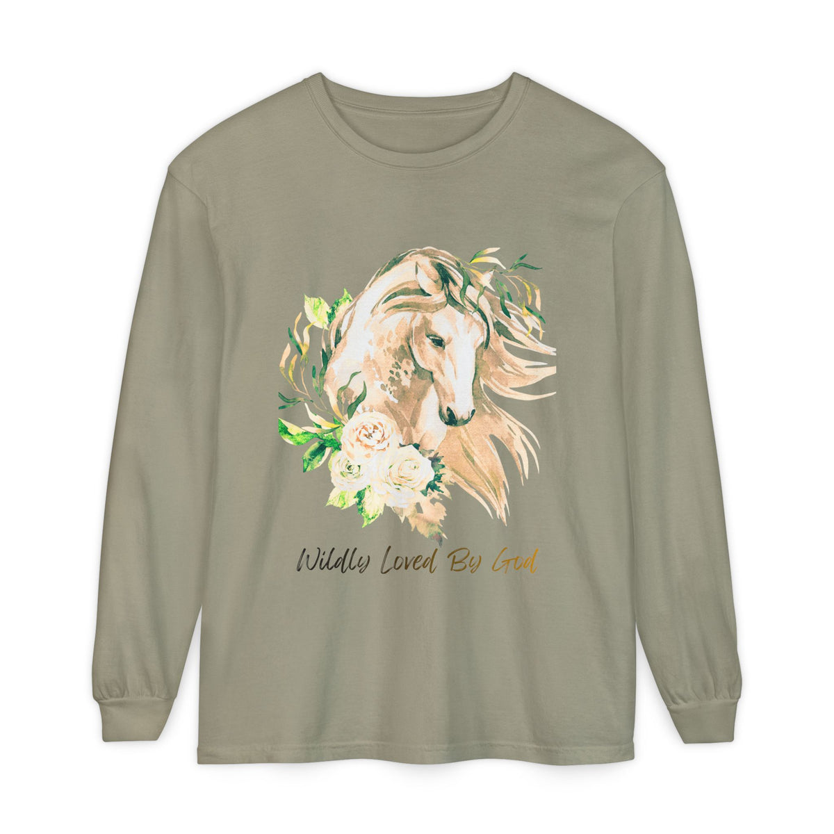 "Wildly Loved by God!" Horse Floral Long Sleeve Tee