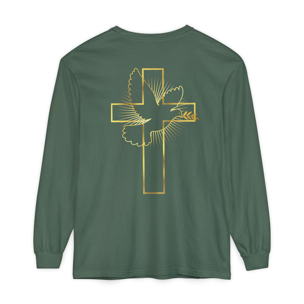 Christian Cross Long Sleeve Tee — Gold Foil Faith Design