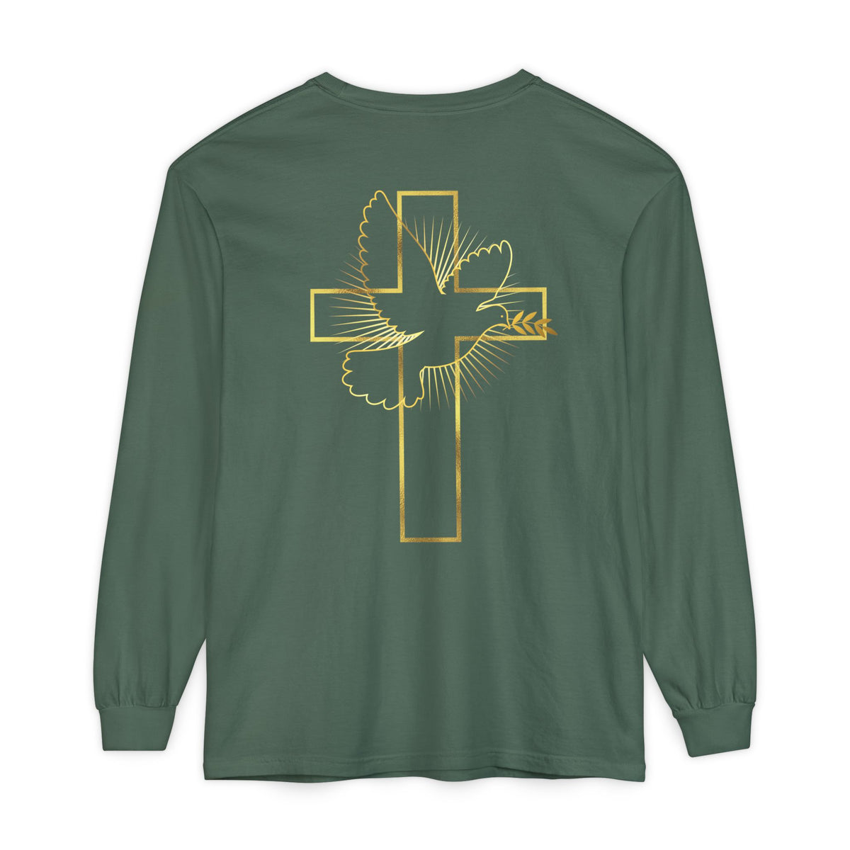 Christian Cross Long Sleeve Tee — Gold Foil Faith Design