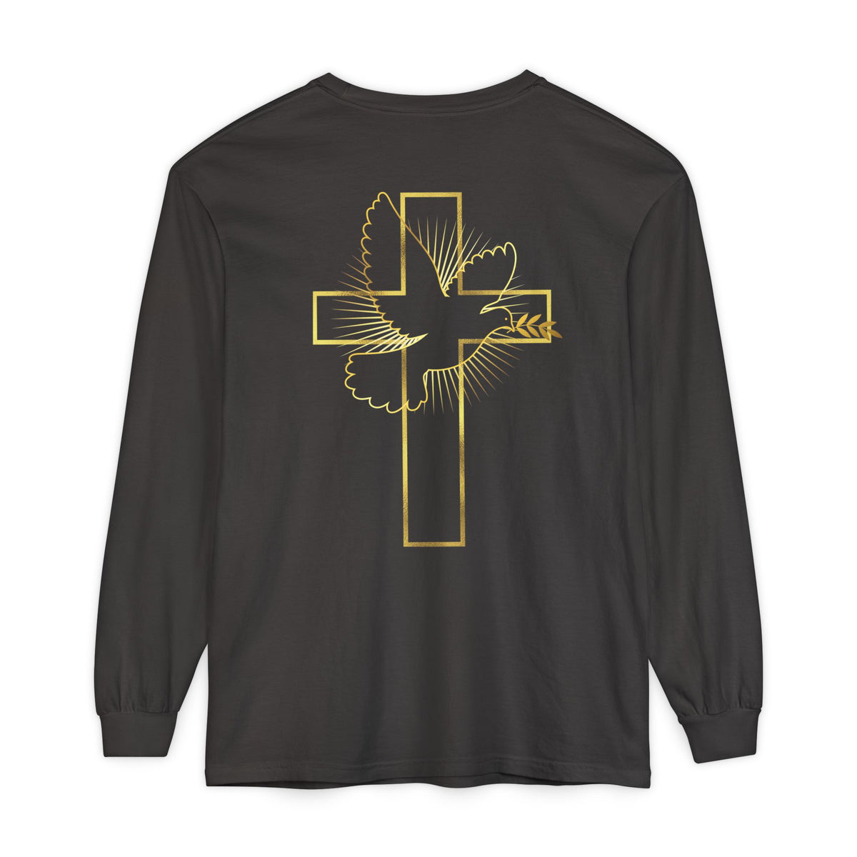 Christian Cross Long Sleeve Tee — Gold Foil Faith Design