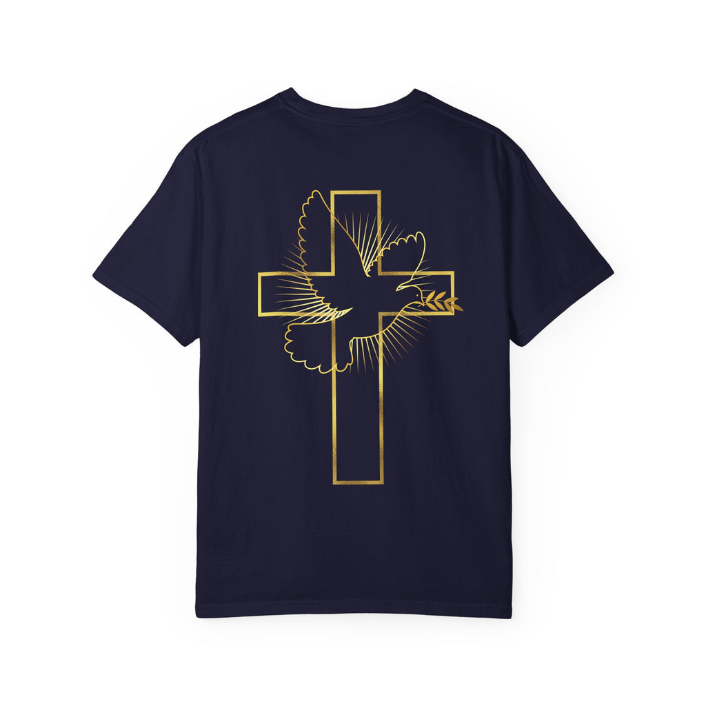 Christian Dove Cross T-Shirt — "His Presence My Peace" Garment-Dyed Tee