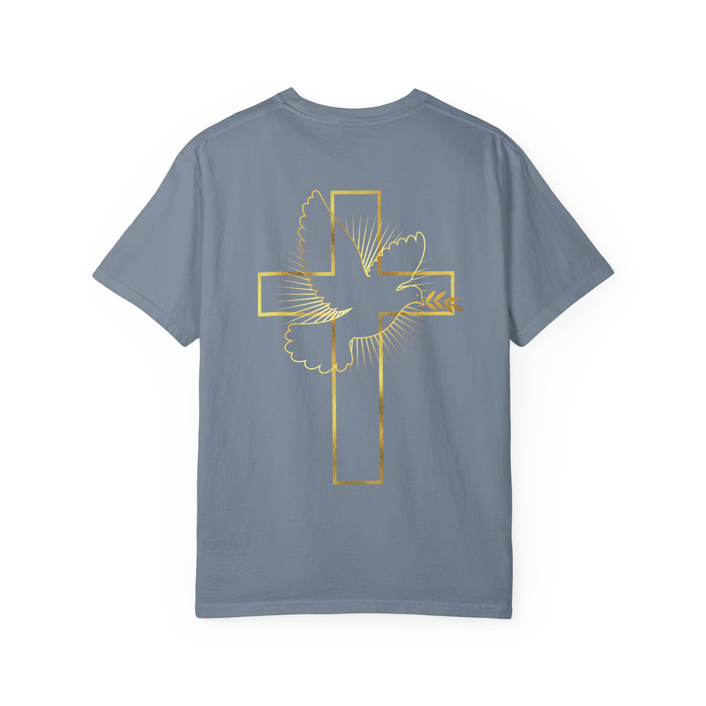 Christian Dove Cross T-Shirt — "His Presence My Peace" Garment-Dyed Tee