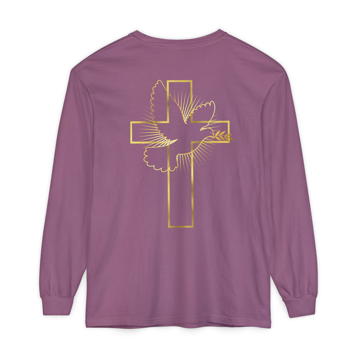 Christian Cross Long Sleeve Tee — Gold Foil Faith Design