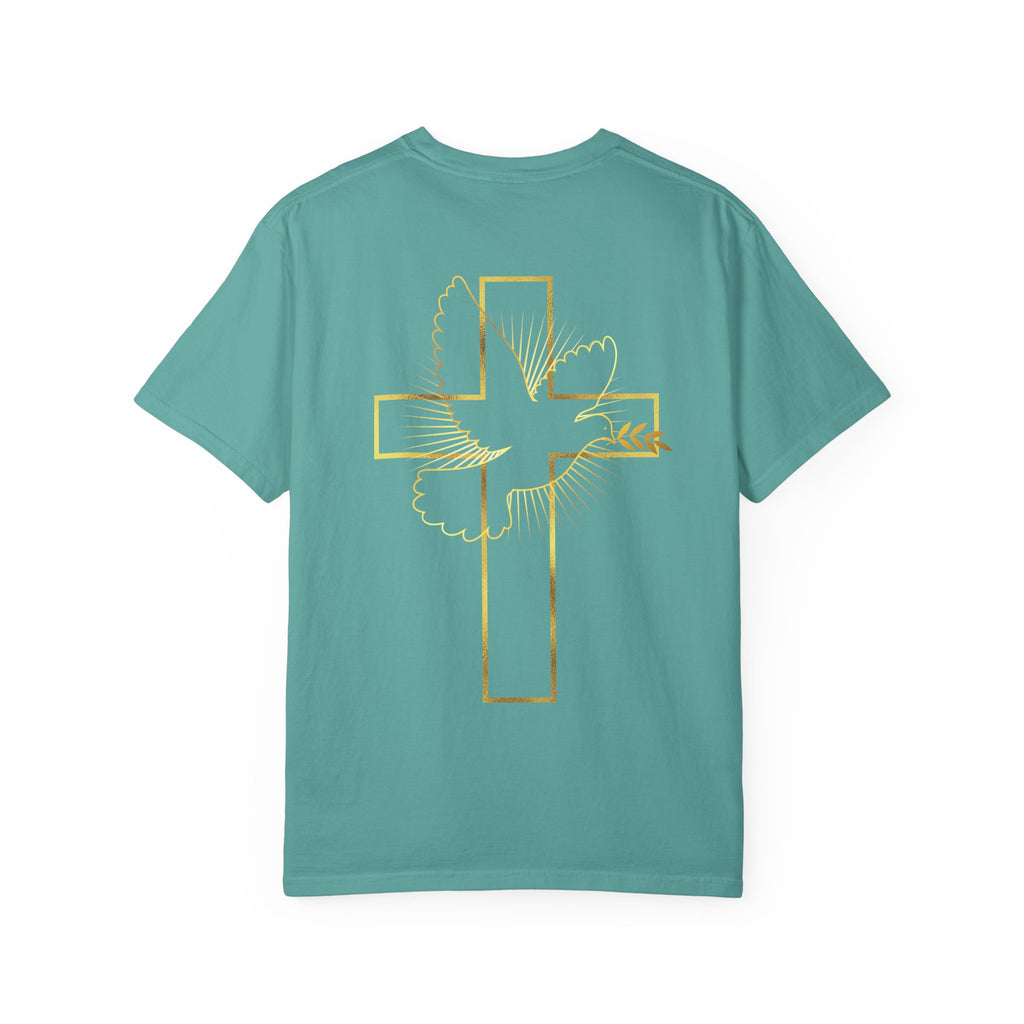 Christian Dove Cross T-Shirt — "His Presence My Peace" Garment-Dyed Tee