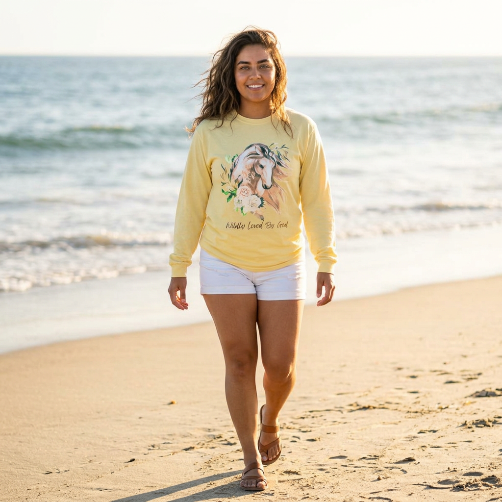 "Wildly Loved by God!" Horse Floral Long Sleeve Tee
