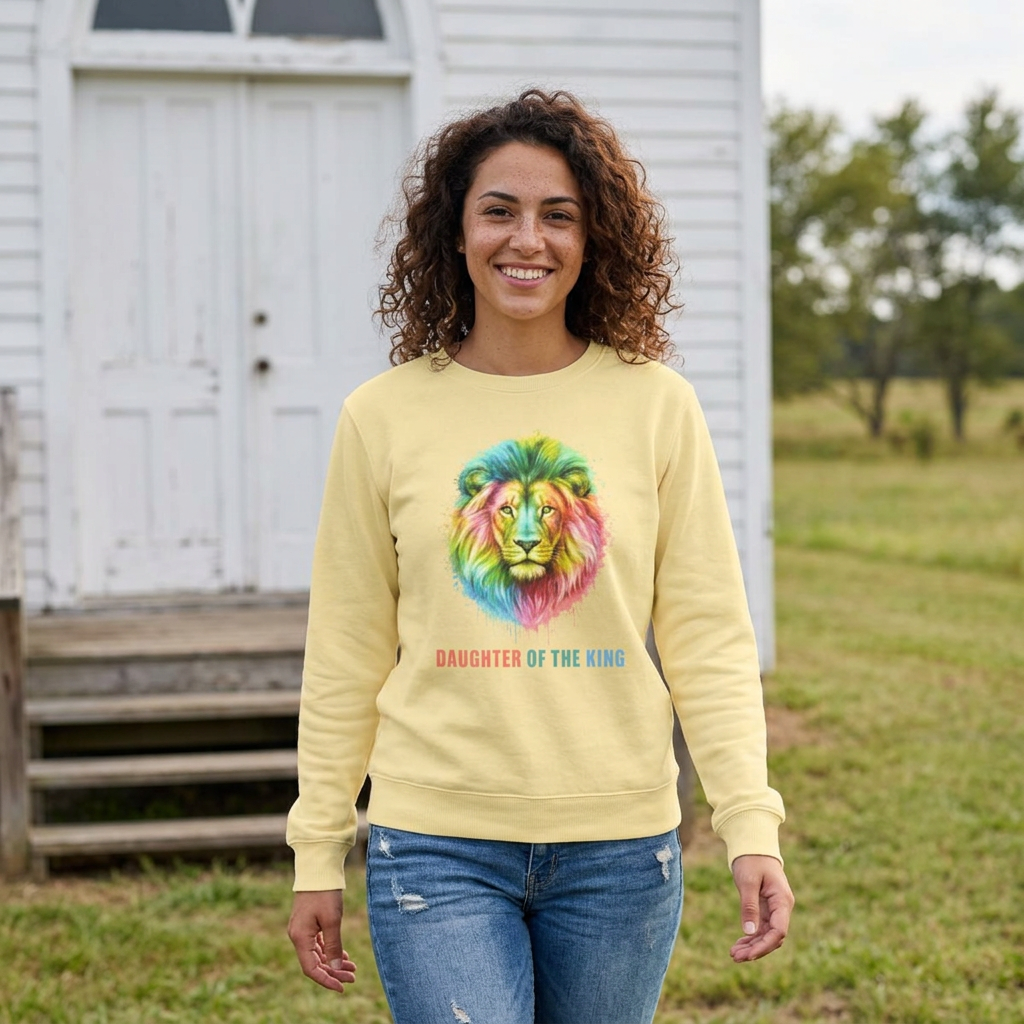 Daughter of the King Crewneck Sweatshirt — Rainbow Lion Graphic