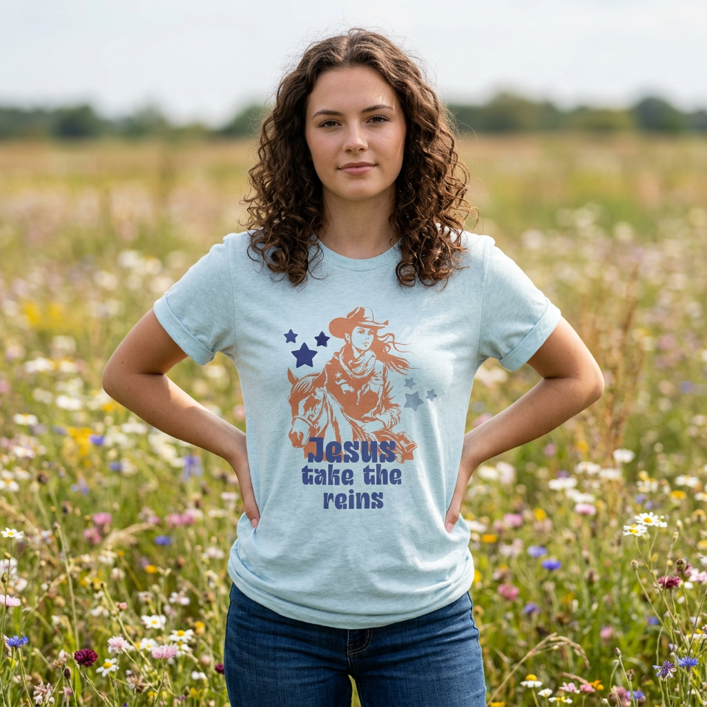 Jesus Take the Reins Cowgirl  T‑Shirt