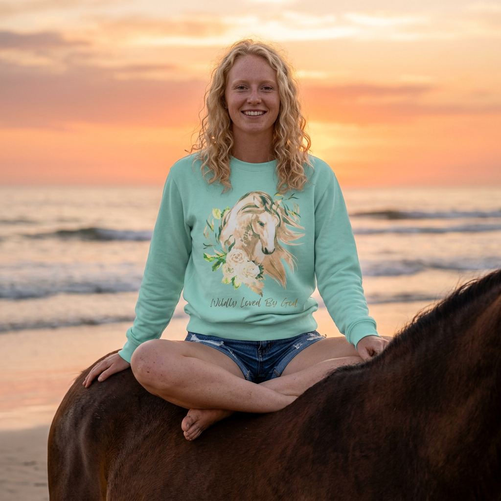 Wildly loved by God Horse Floral Crewneck Sweatshirt — Gentle Mare Watercolor Design