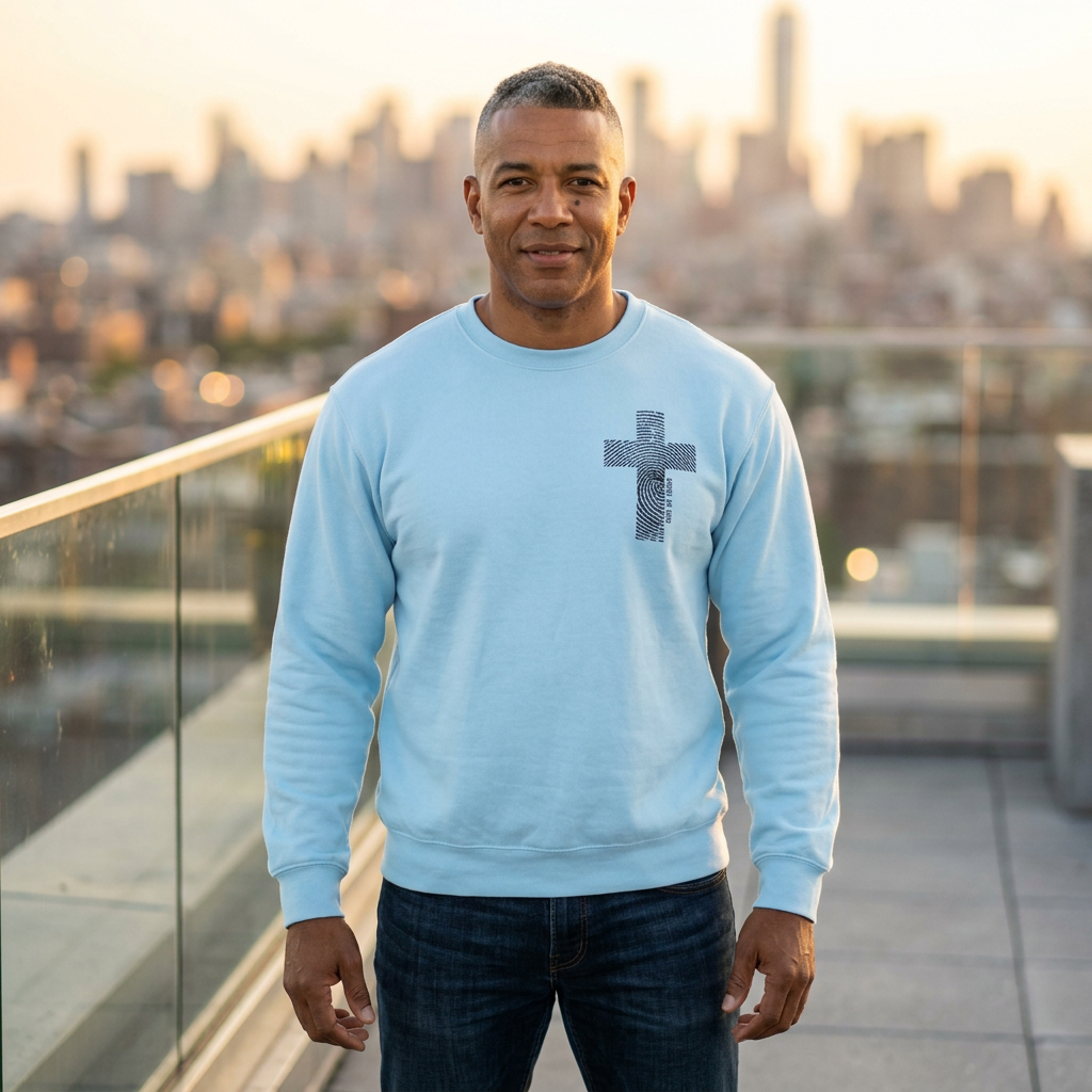 Sweatshirt — Fingerprint Cross "Saved By God" Crewneck