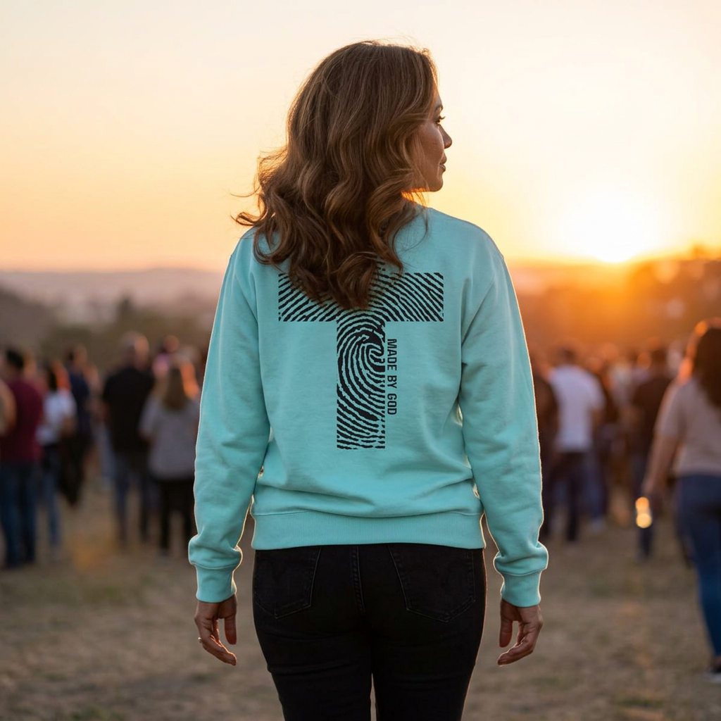 Sweatshirt — Fingerprint Cross "Saved By God" Crewneck