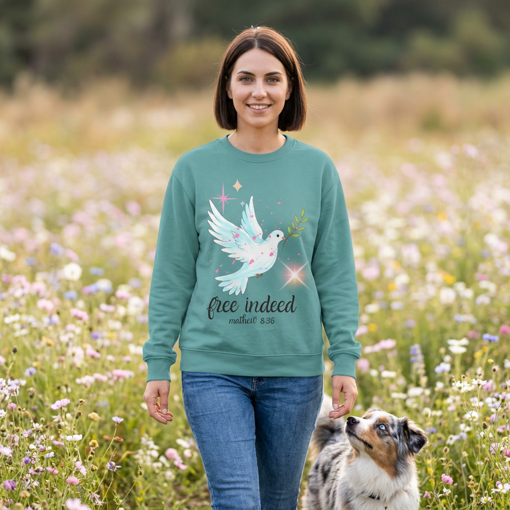Free Indeed Dove Sweatshirt — Matthew 5:36 Inspirational Crewneck
