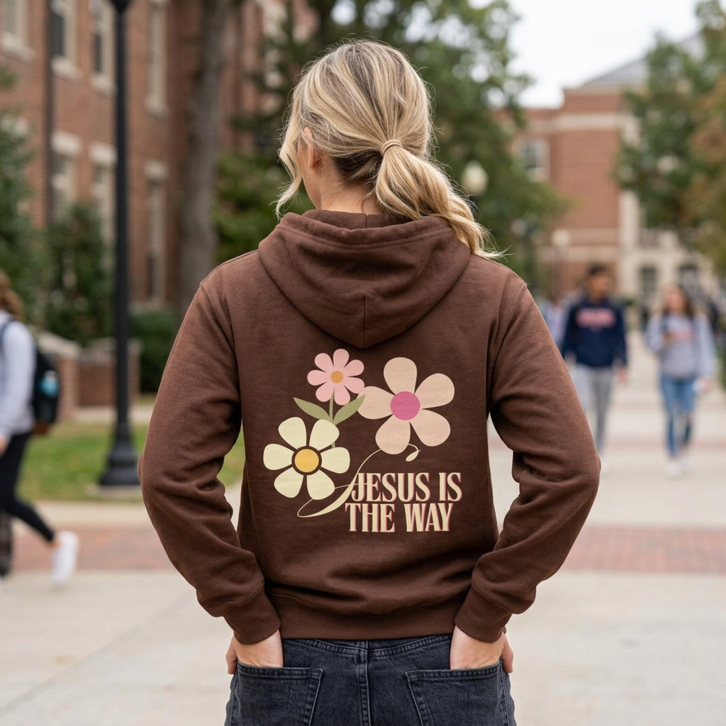 Christian Floral Hoodie — "Jesus Is The Way" Pastel Flower Pullover