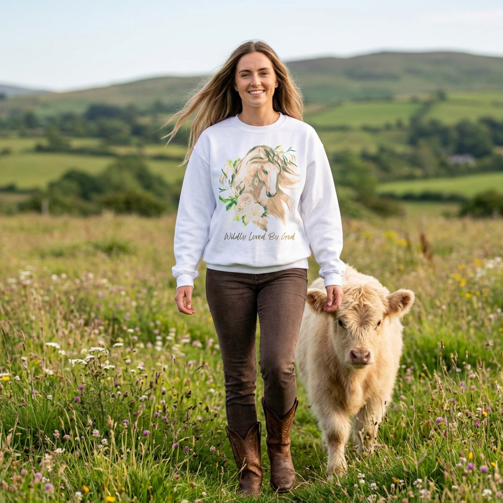 Horse Floral Sweatshirt — 'Wildly Loved By God' Cozy Crewneck