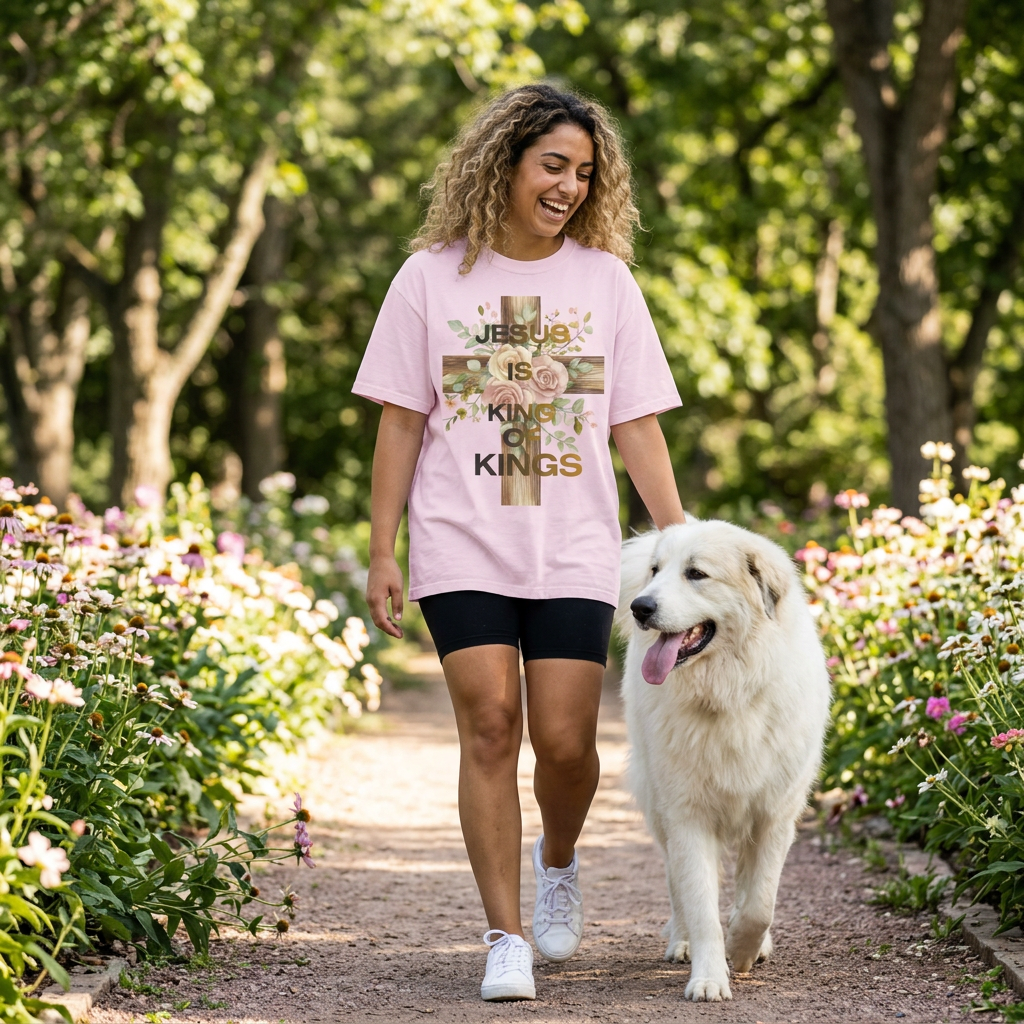 Jesus Is King Of Kings T-Shirt — Floral Cross Christian Tee