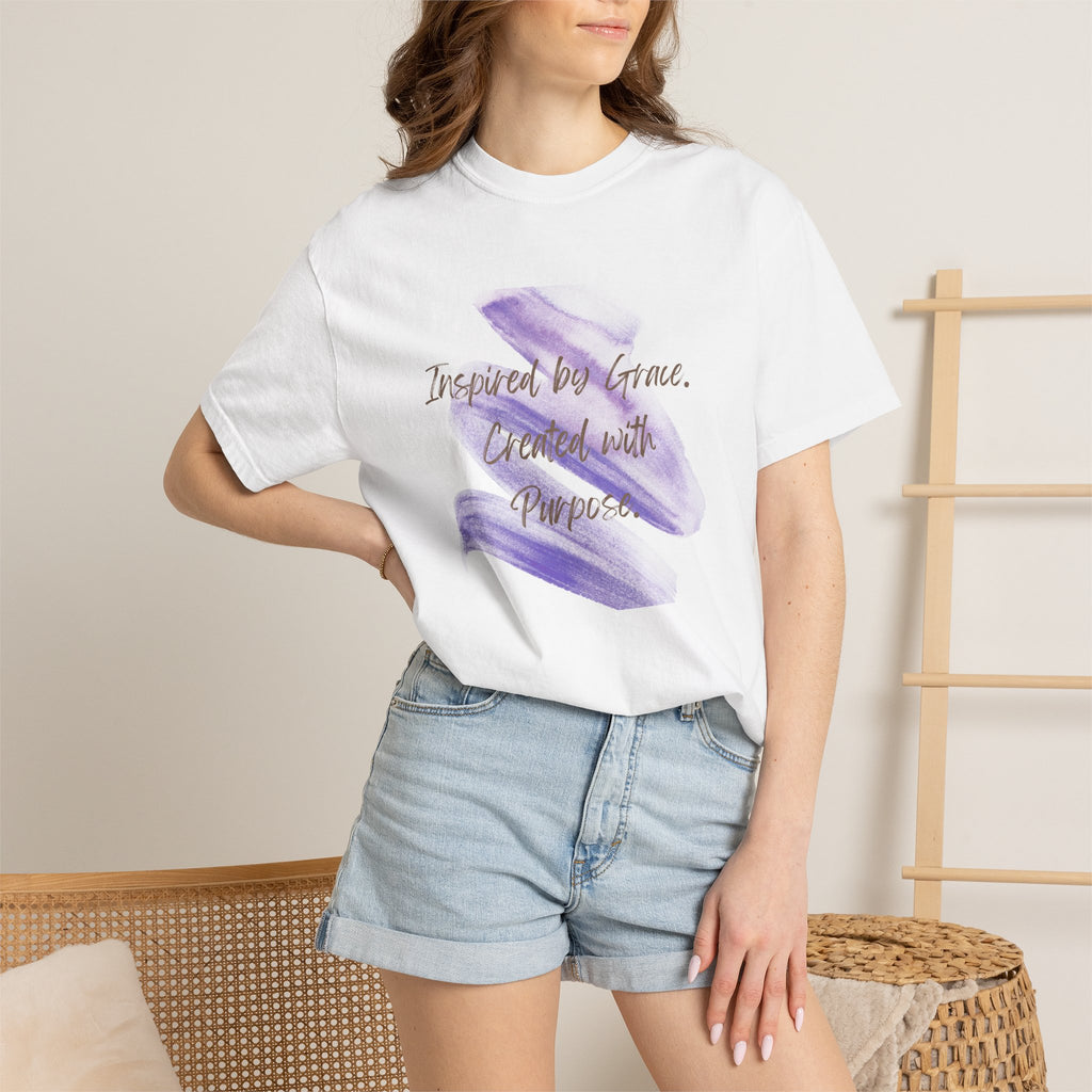 "Inspired by Grace. Created with Purpose" Inspirational Tee Purple Brushstroke T-Shirt