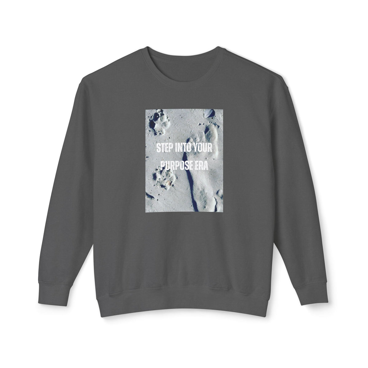 "Step Into Your Purpose Era" Crewneck Inspirational Beach Footprints Design