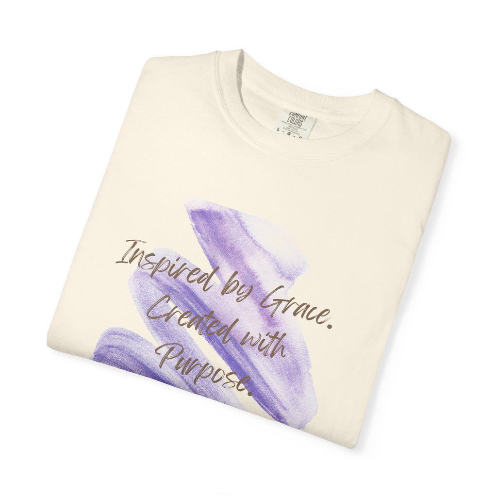 "Inspired by Grace. Created with Purpose" Inspirational Tee Purple Brushstroke T-Shirt