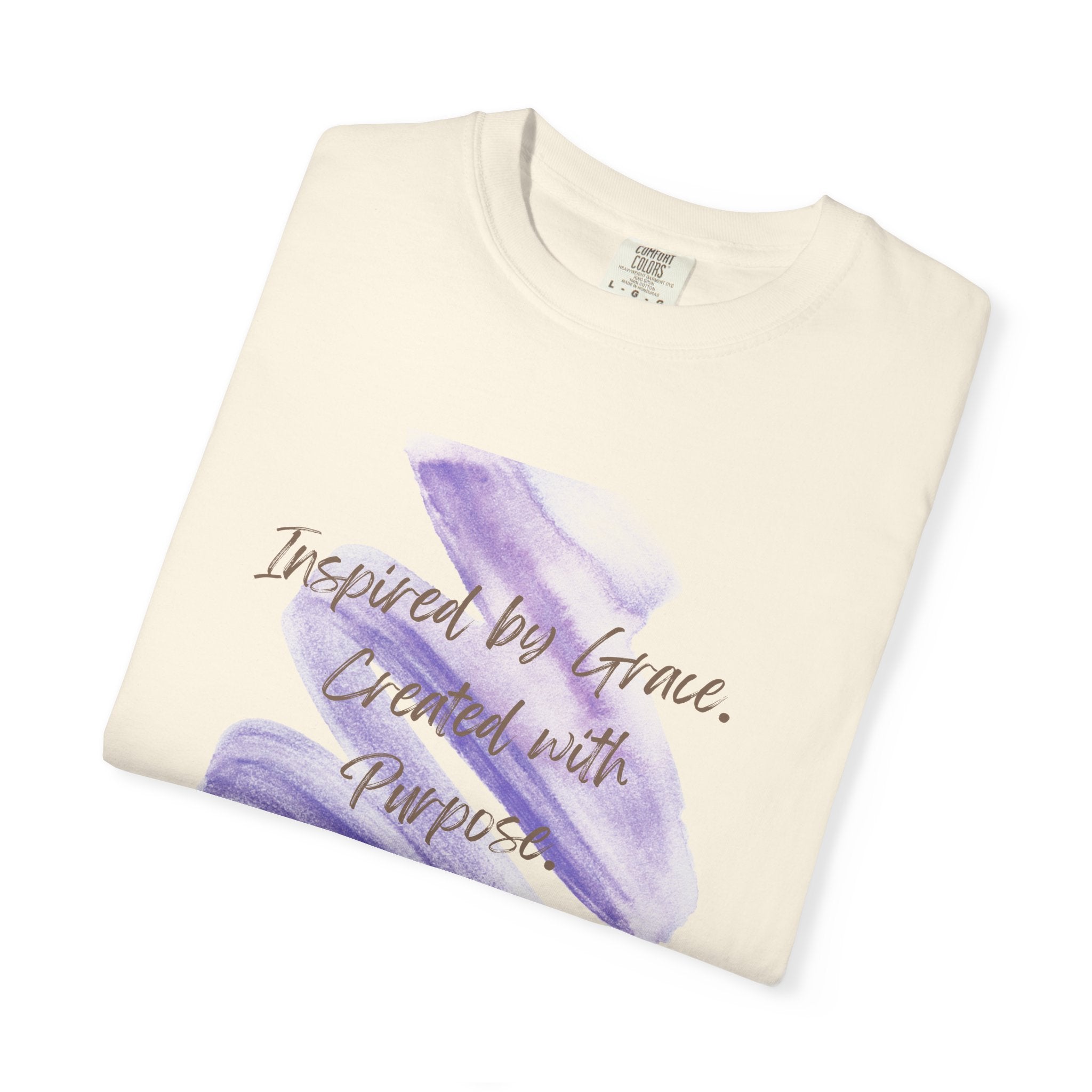 "Inspired by Grace. Created with Purpose" Inspirational Tee Purple Brushstroke T-Shirt