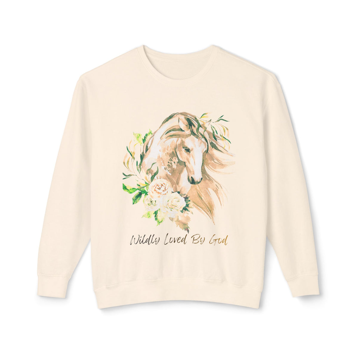 Wildly loved by God Horse Floral Crewneck Sweatshirt — Gentle Mare Watercolor Design