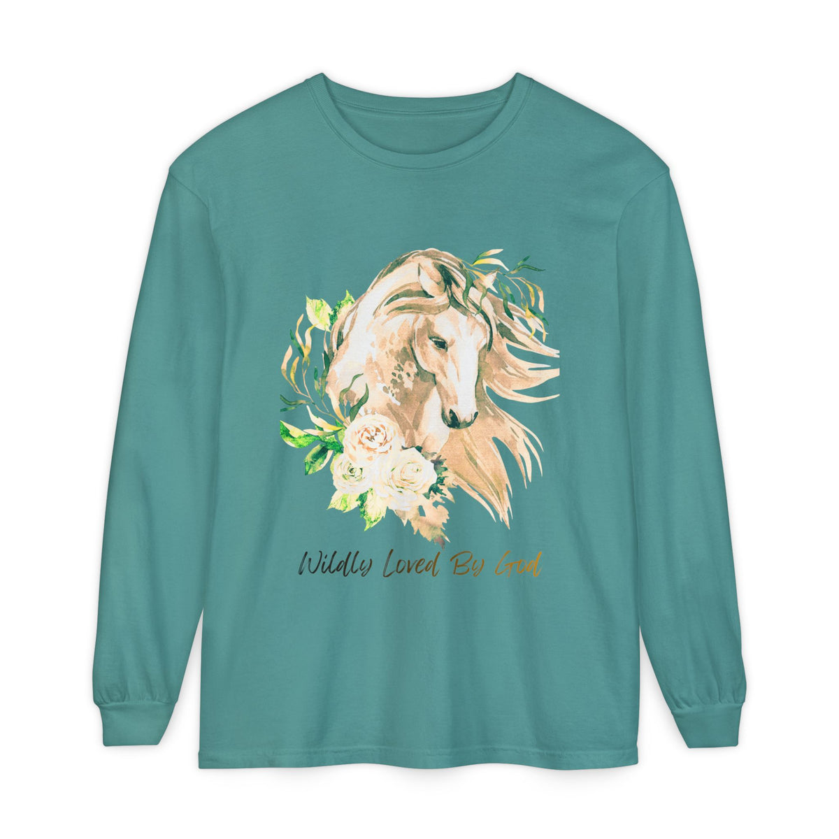 "Wildly Loved by God!" Horse Floral Long Sleeve Tee
