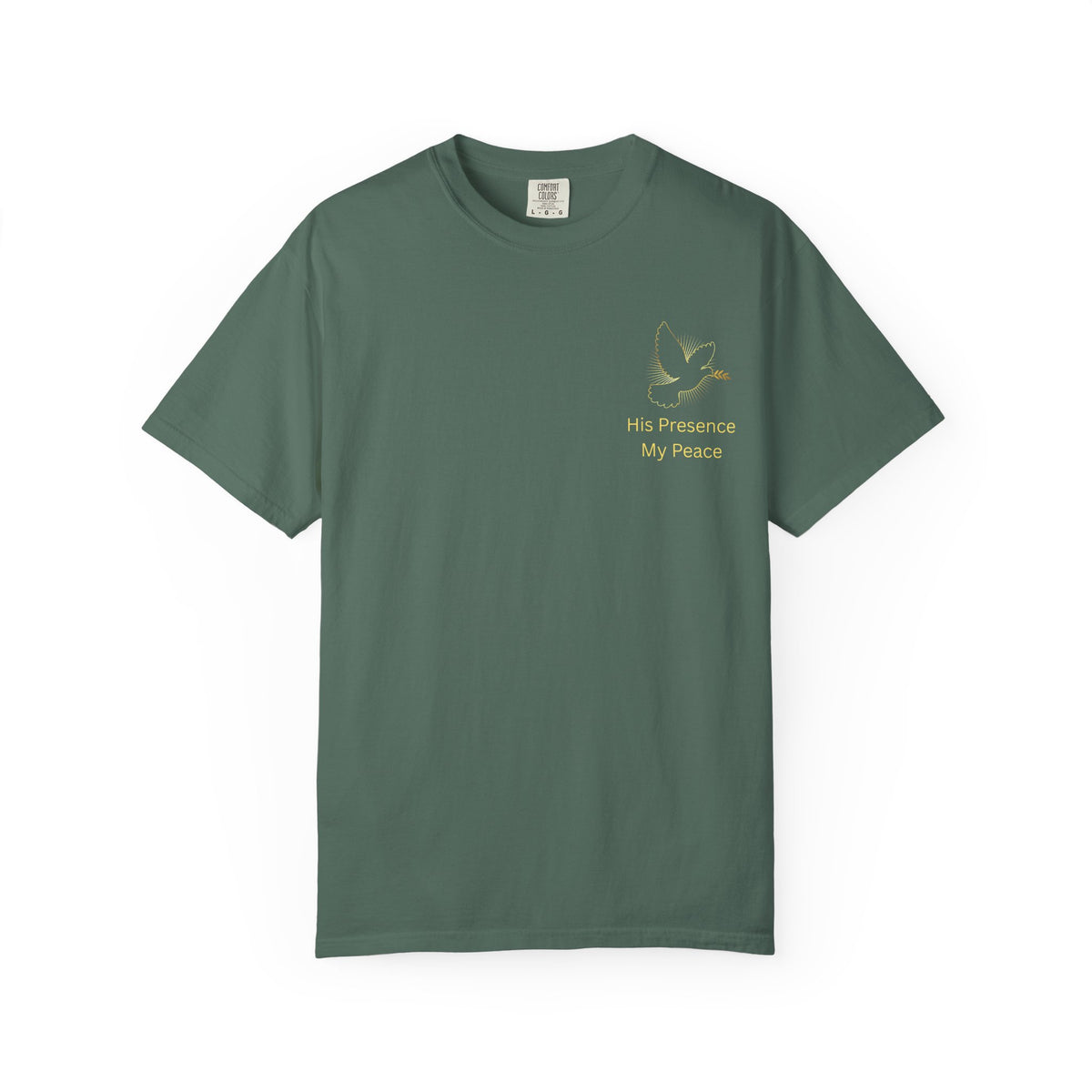 Christian Dove Cross T-Shirt — "His Presence My Peace" Garment-Dyed Tee