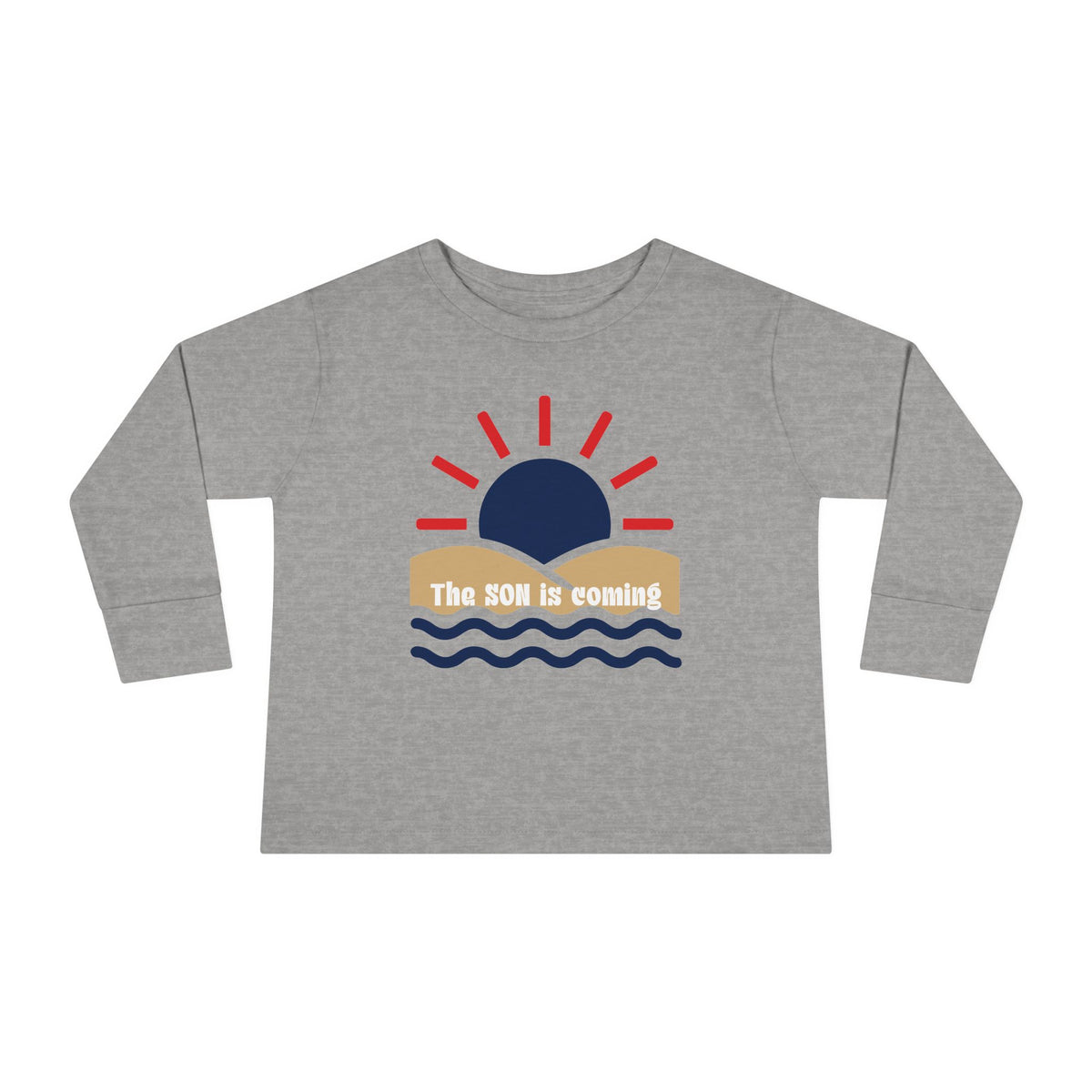 Toddler Long Sleeve Tee — "The Sun Is Coming" Sunset Waves Graphic