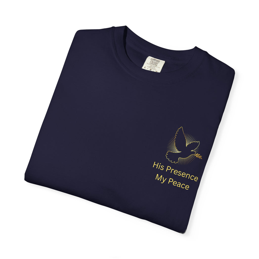 Christian Dove Cross T-Shirt — "His Presence My Peace" Garment-Dyed Tee