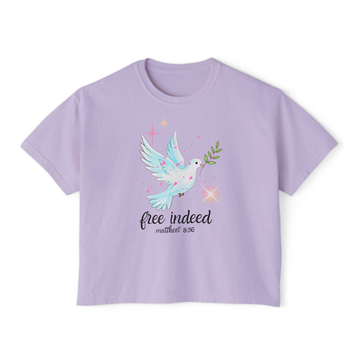 Free Indeed Dove Tee — Christian Women’s Boxy T‑Shirt (Matthew 8:36)