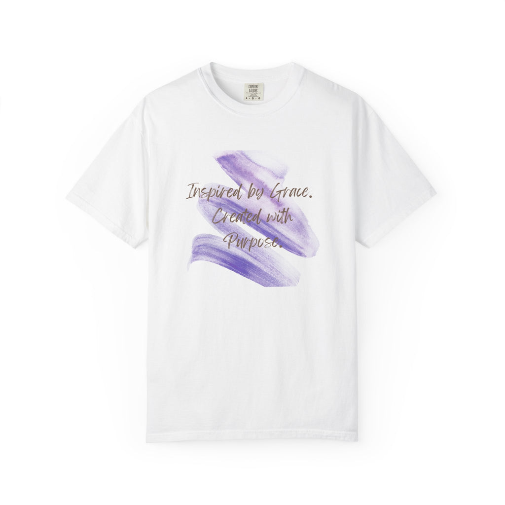 "Inspired by Grace. Created with Purpose" Inspirational Tee Purple Brushstroke T-Shirt