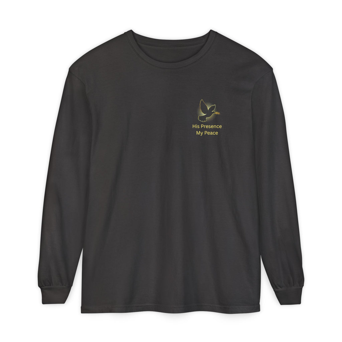Christian Cross Long Sleeve Tee — Gold Foil Faith Design