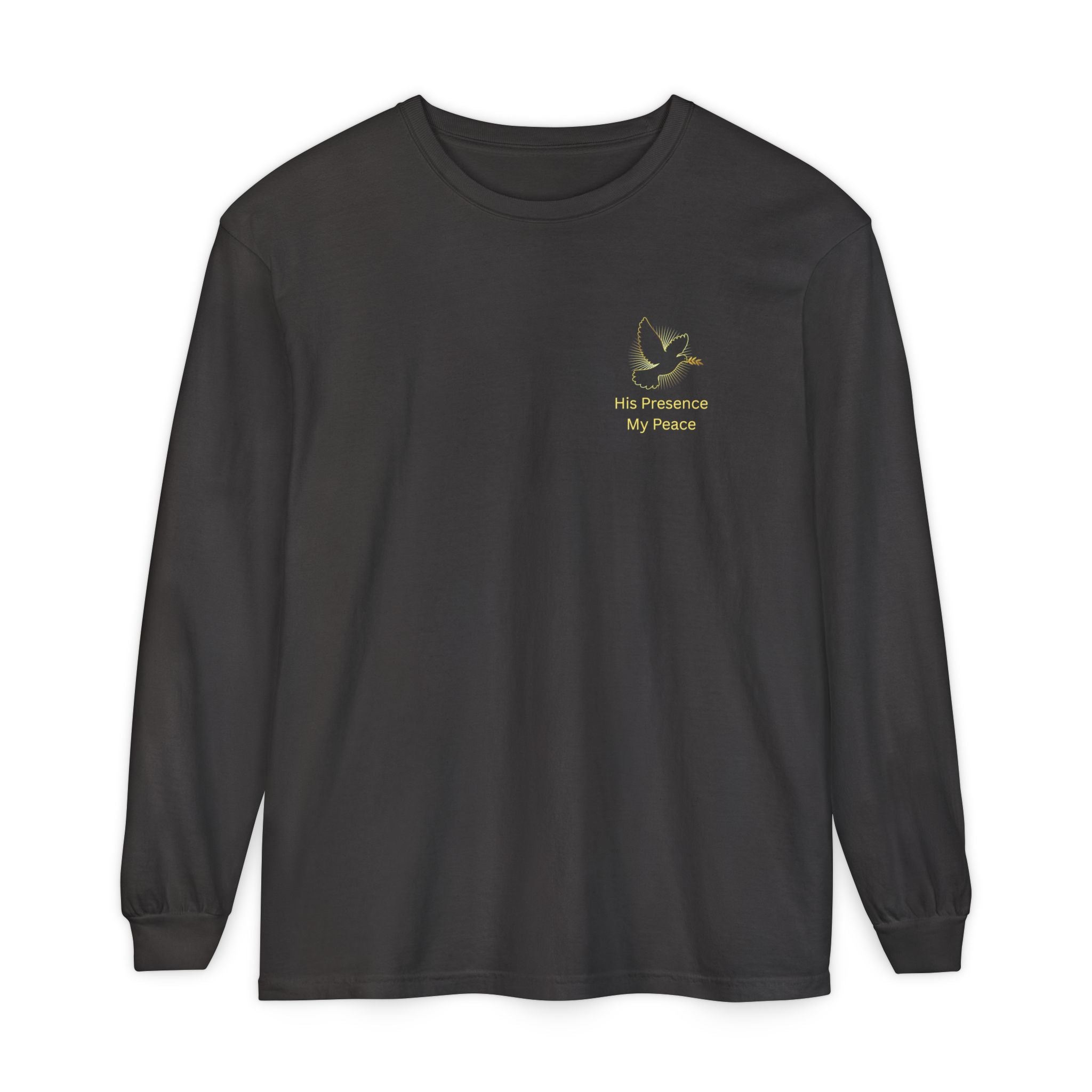 Christian Cross Long Sleeve Tee — Gold Foil Faith Design