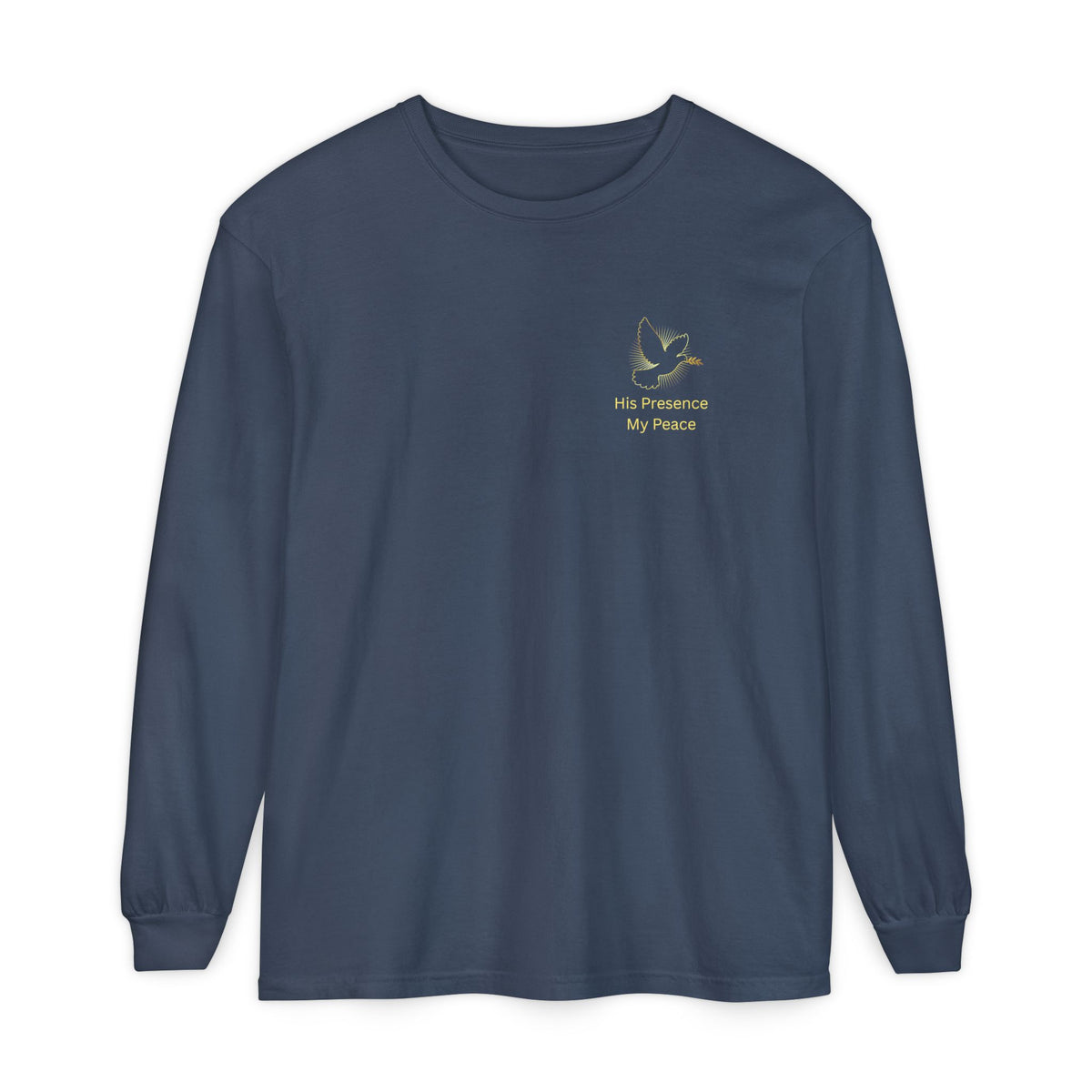 Christian Cross Long Sleeve Tee — Gold Foil Faith Design