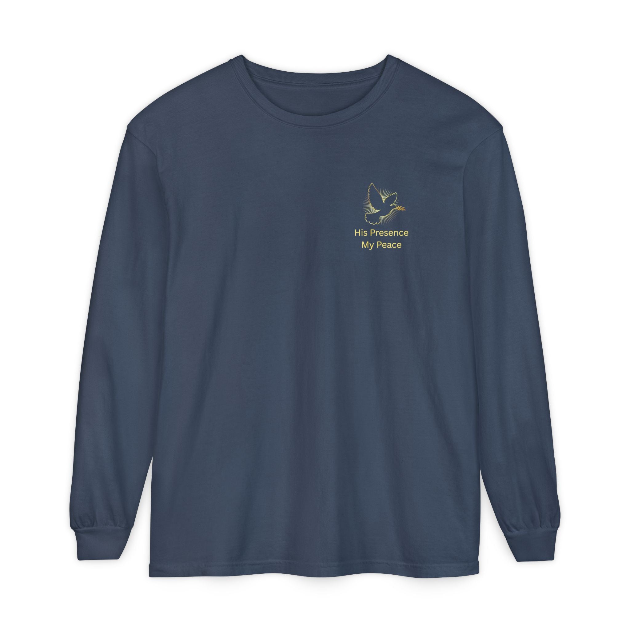 Christian Cross Long Sleeve Tee — Gold Foil Faith Design
