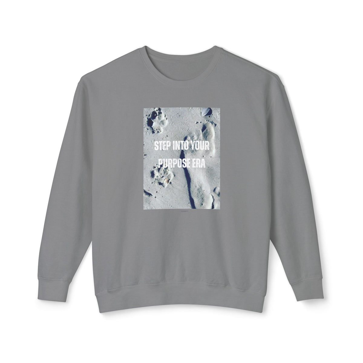 "Step Into Your Purpose Era" Crewneck Inspirational Beach Footprints Design