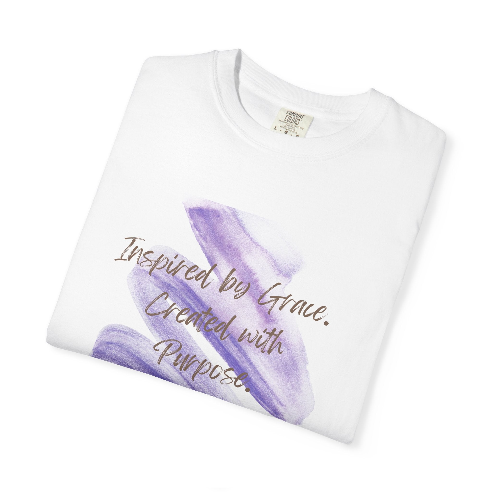 "Inspired by Grace. Created with Purpose" Inspirational Tee Purple Brushstroke T-Shirt