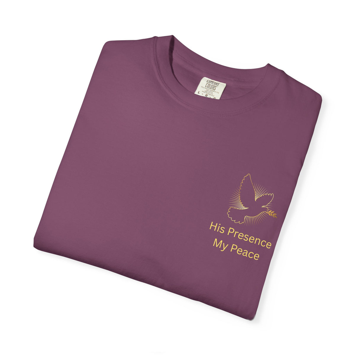 Christian Dove Cross T-Shirt — "His Presence My Peace" Garment-Dyed Tee
