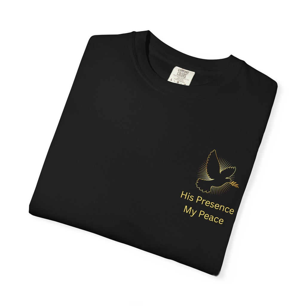 Christian Dove Cross T-Shirt — "His Presence My Peace" Garment-Dyed Tee