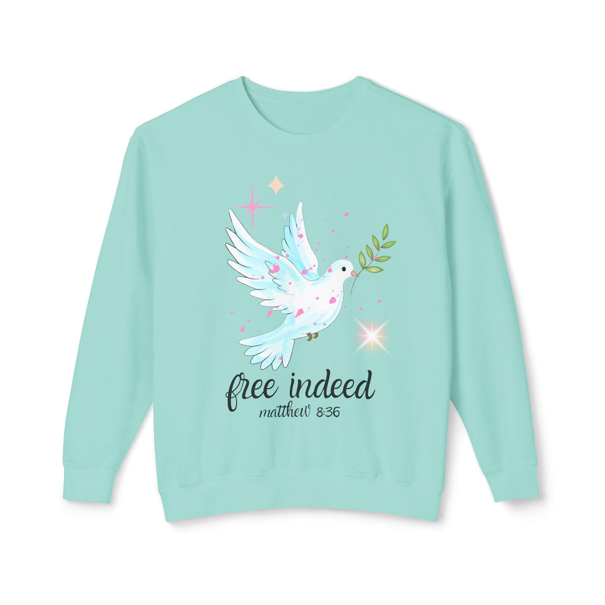 Free Indeed Dove Crewneck Sweatshirt — Inspirational Matthew 8:32 Christian Pullover